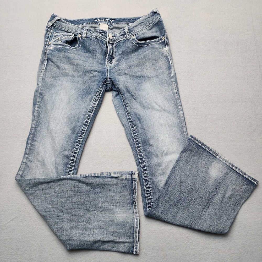 Vanity Jeans Womens 11/12 Bootcut Flare Y2K Western Embroidered Low Rise Blue